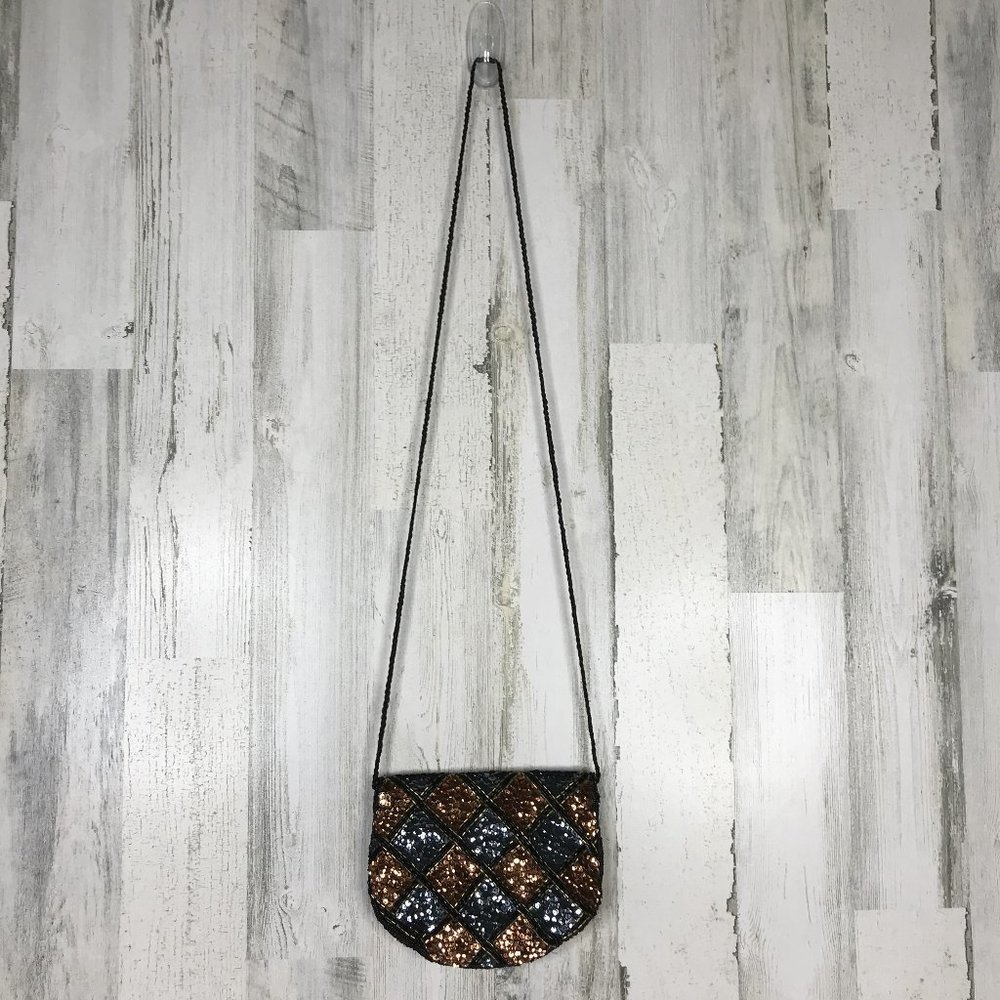Gunmetal and bronze sequined crossbody purse - Picture 3 of 7